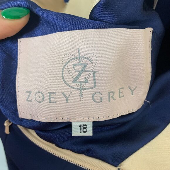 Zoey Grey Navy Skirt Champagne Beaded Bodice Evening Gown Size 18 Formal Gala - Picture 15 of 16
